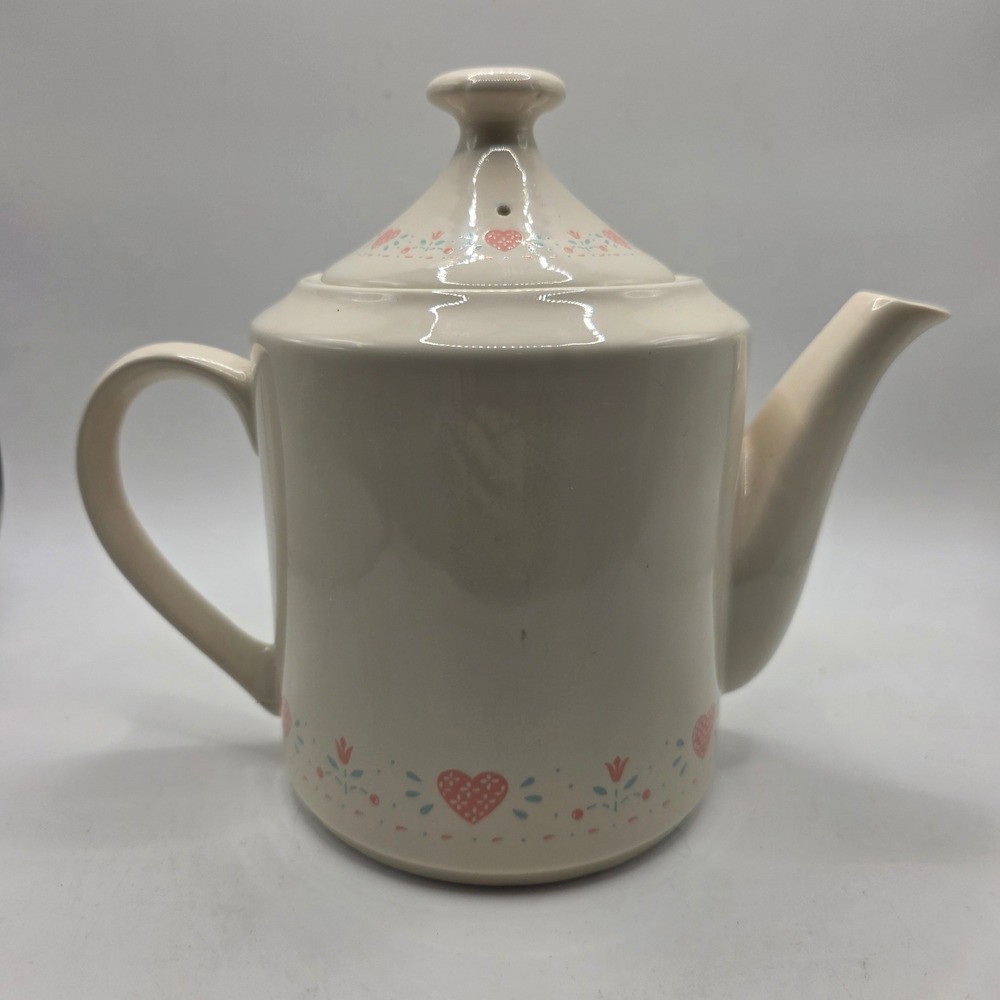 Vintage Corelle Forever Yours Teapot Pink Hearts Flowers 1990 Japan cottagecore